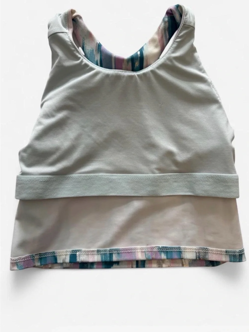 Old Navy Active Teal, Pink & White Abstract Brushstroke Crop Tank